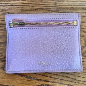 Mulberry Lavender Pebbled Leather Card Wallet with Gold Zip
